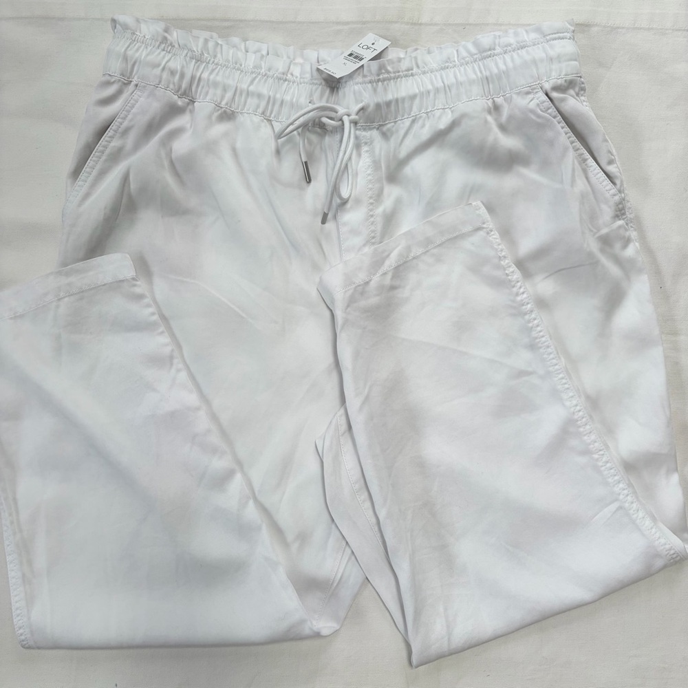 Loft White Drawstring Straight Slightly Tapered Leg Pants XL NWT